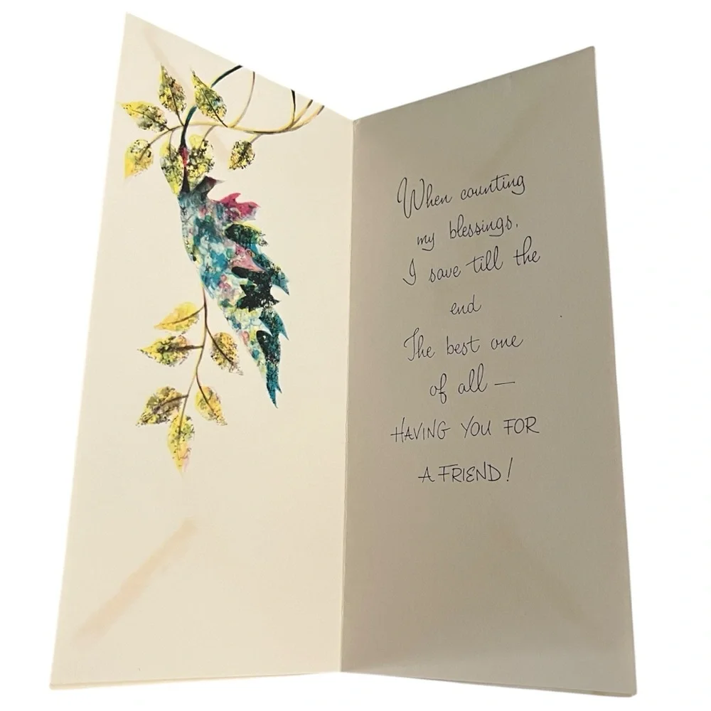 Unused Vintage Greeting Card Happy Thanksgiving Leaves Fall Glitter Friend